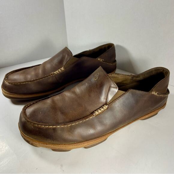 OluKai | Shoes | Olukai Moloa Mens Brown Leather Slip On  display picture 3